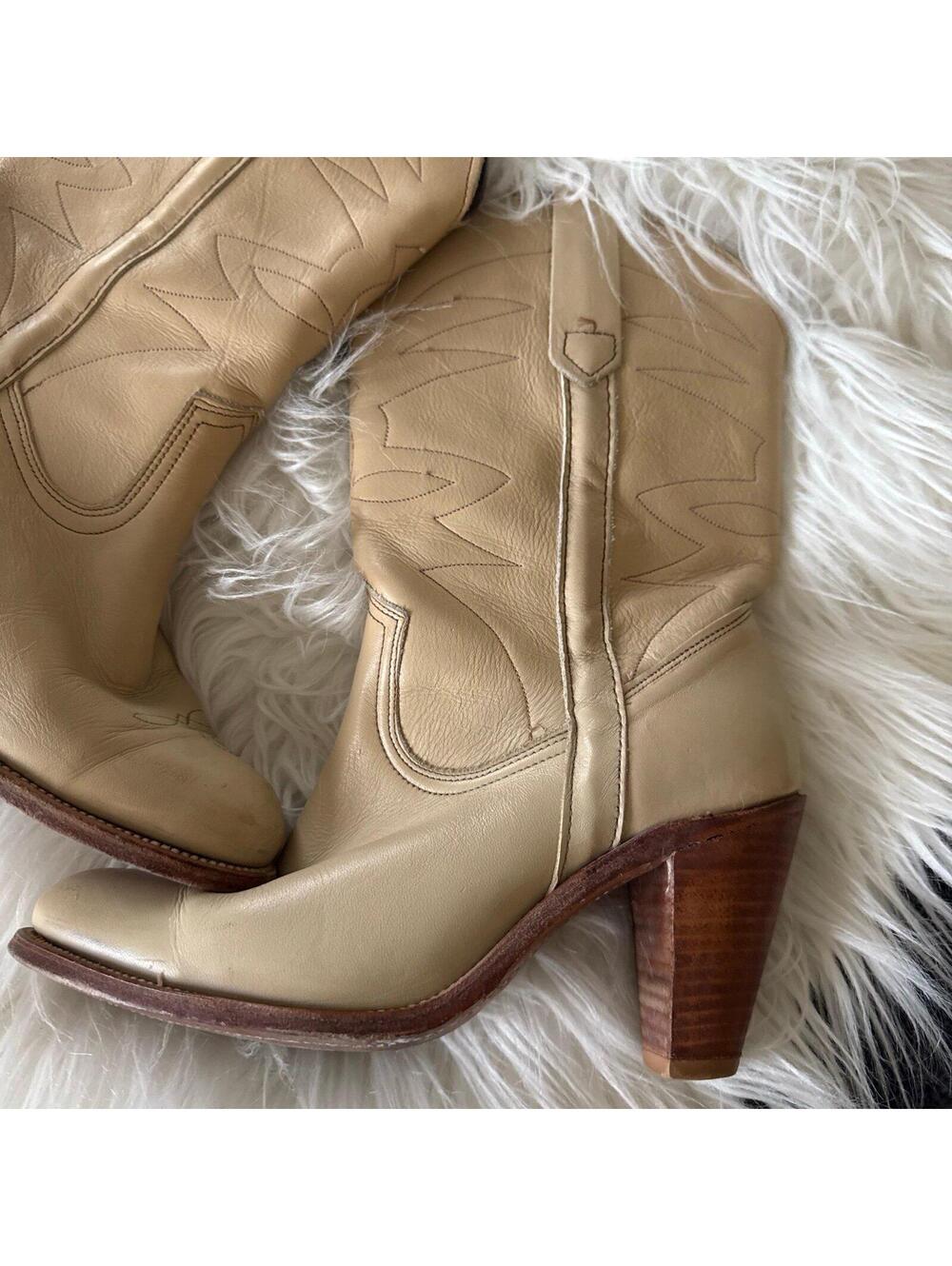 Frye Beige Leather Western Ankle Boots - Picture 2 of 6